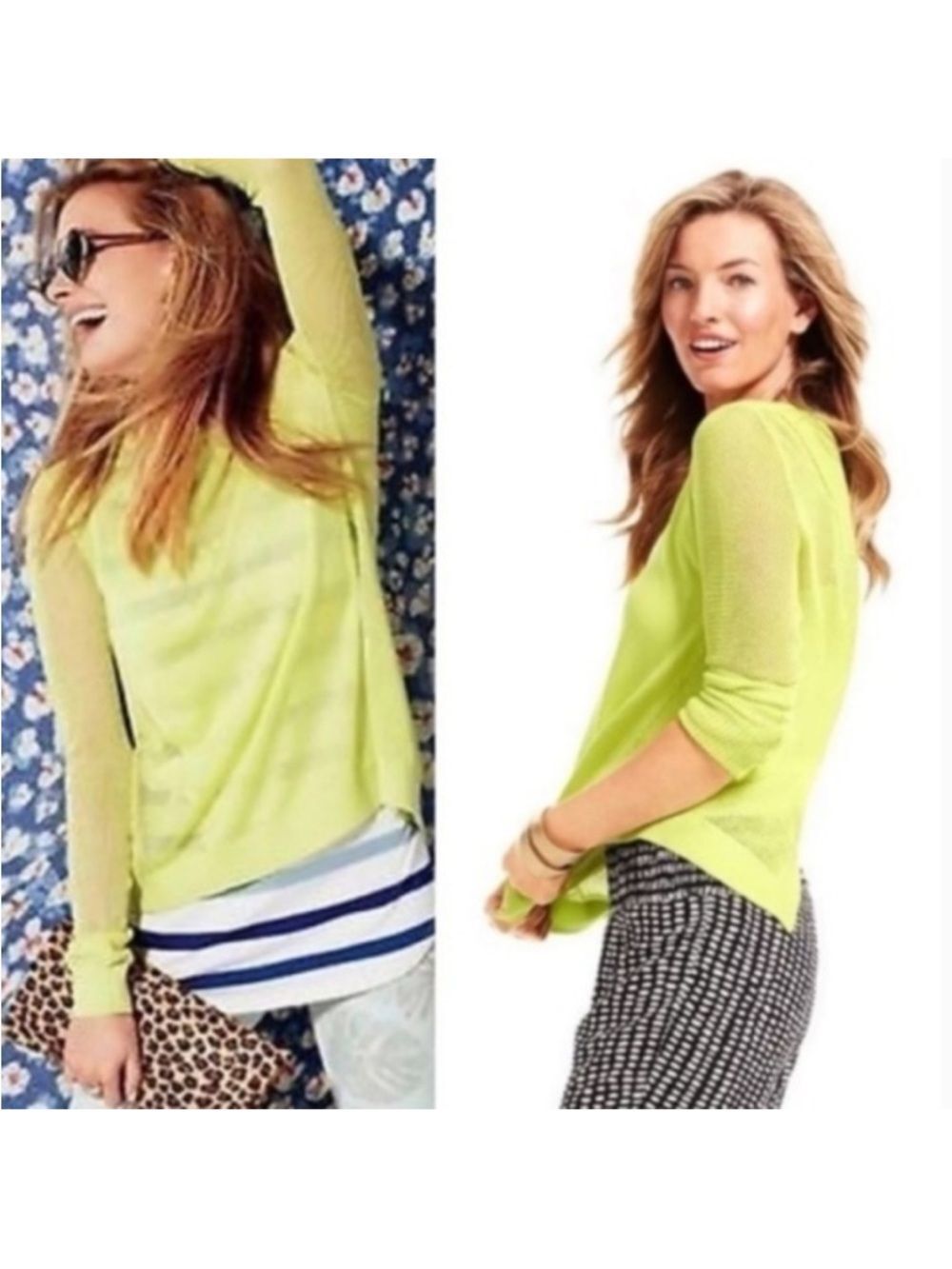 CAbi Lemon Like Split Back Pullover Sweater Size Small